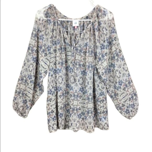 CAbi Blouse Sienna Floral Chiffon Boho Blue Pink Tan Floral Print Oversize Small - Picture 2 of 8